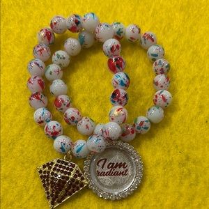 Red and Blue Beaded Charm Bracelet